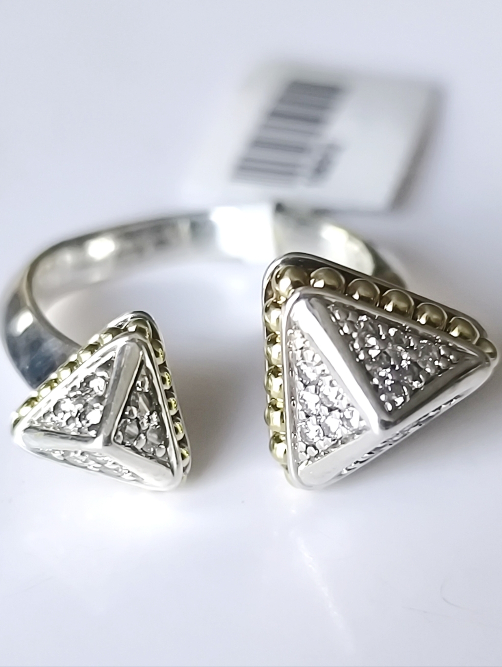 Lagos Double Pyramid Ksl Diamond Silver Gold Caviar Ring Sz 7